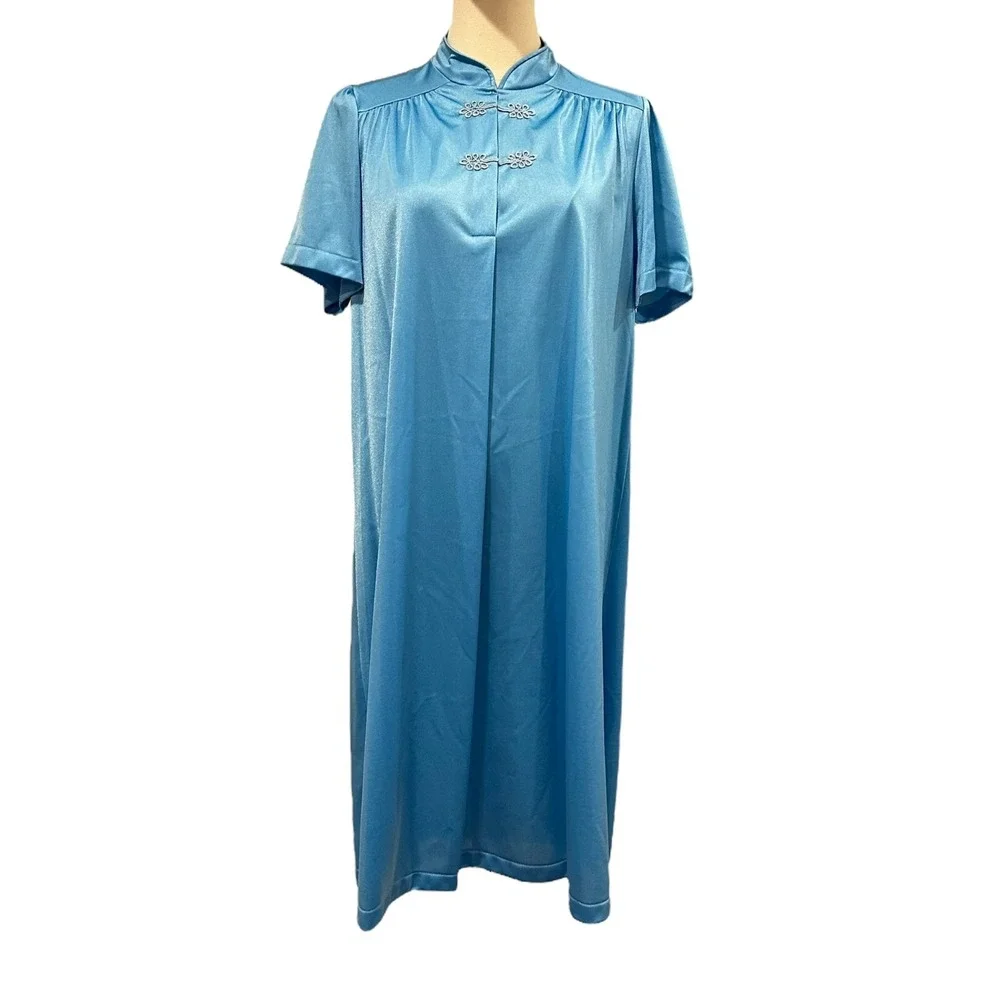 Rare‎ Vintage Women's Shadowline Robe Gown Robin Blue Set Mandarin Sz Small